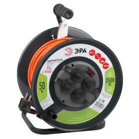 ЭРА Удлинитель силовой RMx-4es-3x1,5-50m-IP44 на металлической катушке c заземлением 4 розетки 50м ПВС 3х1.5мм2