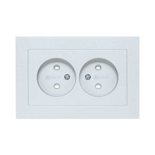 Механизм розетки двойной, 16А, без заземления, со шторками, с рамкой, алюминий Эпика EKF