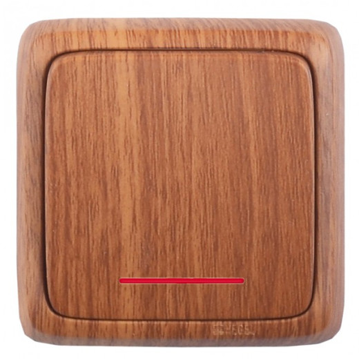 ВА16-164-05 Переключатель открытой установки, одноклавишный, с индикацией, с изолирующей пластиной, цвет дуб