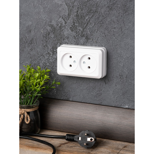 Рим Розетка 2-местная 10А без заземления белая EKF