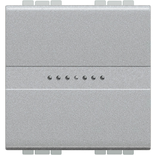 Livinglight. Кнопка аксиальная одноклавишная 10А 250В. Автоматические клеммы. 2 модуля. Цвет Алюминий