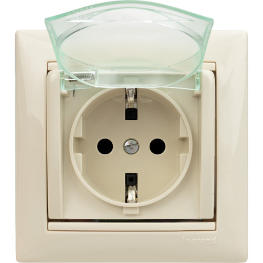 Розетка с заземлением IP44 - Legrand Valena - со шторками с защитной крышкой 16А 250В винтовые зажимы - слоновая кость