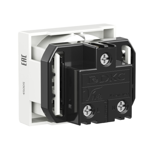 Розетка силовая 2Р+Е, со шторками, Viva, 2 мод., цвет белый