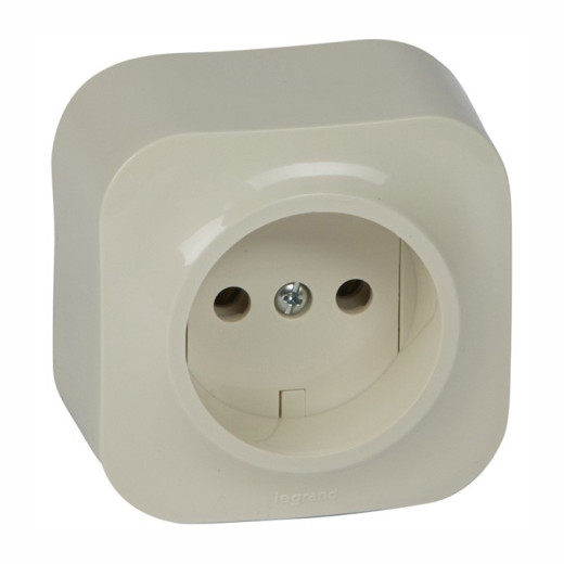 Розетка без заземления - Legrand Quteo - без шторок IP20 16А 250В винтовые зажимы накладной монтаж - слоновая кость