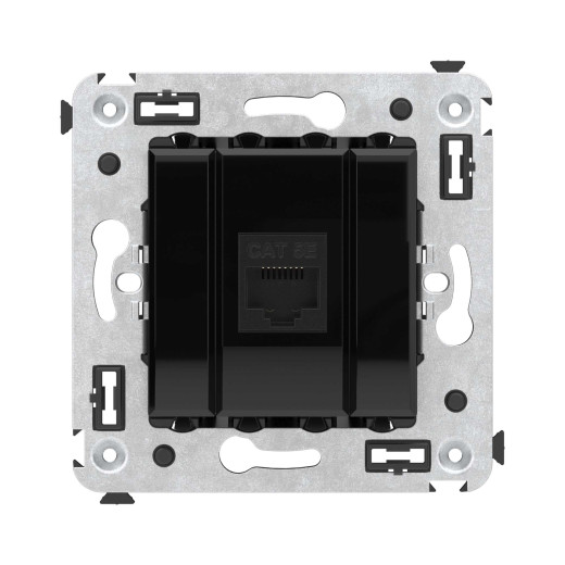 Компьютерная розетка RJ-45 без шторки в стену, кат.5е одинарная, Avanti, черный квадрат