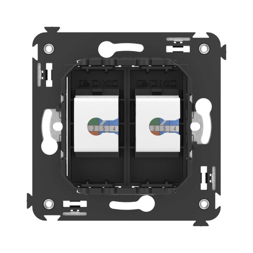 Компьютерная розетка RJ-45 без шторки в стену, кат.5е двойная, Avanti, черный матовый