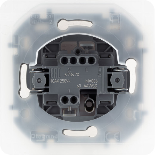 Переключатель одноклавишный IP44 - Legrand/Daccord Inspiria - 10АХ 250В безвинтовые зажимы - белый