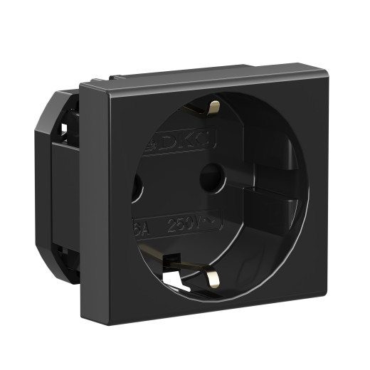 Розетка силовая 2Р+Е, со шторками, Viva, 2 мод., цвет черный