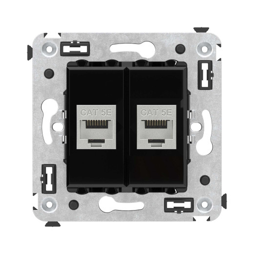 Компьютерная розетка RJ-45 без шторки в стену, кат.5e двойная экранированная, Avanti, черный квадрат