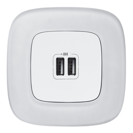 Valena ALLURE.Зарядное устройство с двумя USB-разьемами 240В/5В 1500мА.С лицевой панелью.Белое