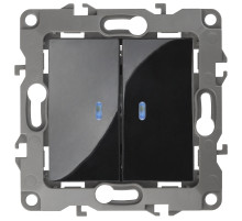 ЭРА Выключатель двойной Серия 12 12-1105-06 с подсветкой 10 АХ-250В IP20 чёрный