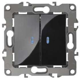 ЭРА Выключатель двойной Серия 12 12-1105-06 с подсветкой 10 АХ-250В IP20 чёрный