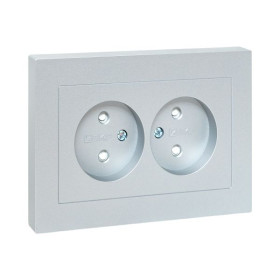 EKF Эпика Механизм розетки двойной, 16А, без заземления, со шторками, с рамкой, алюминий.