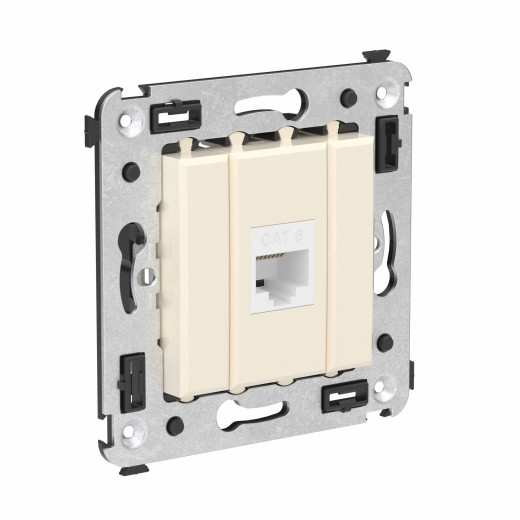 Компьютерная розетка RJ-45 без шторки в стену, кат.6 одинарная, Avanti, ванильная дымка