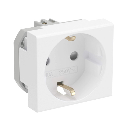 Розетка силовая 2Р+Е, со шторками, Viva, 2 мод., цвет белый