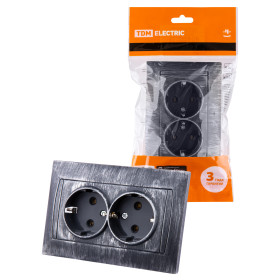 TDM Розетка двойная 2П+З 16А 250В старинное серебро 