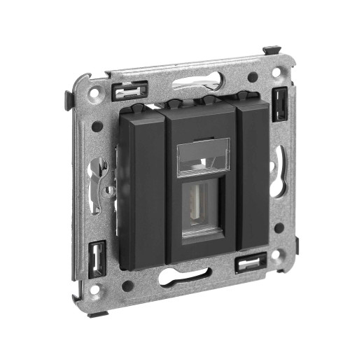 USB 2.0 розетка одинарная в стену, тип А-А, Avanti, черный матовый