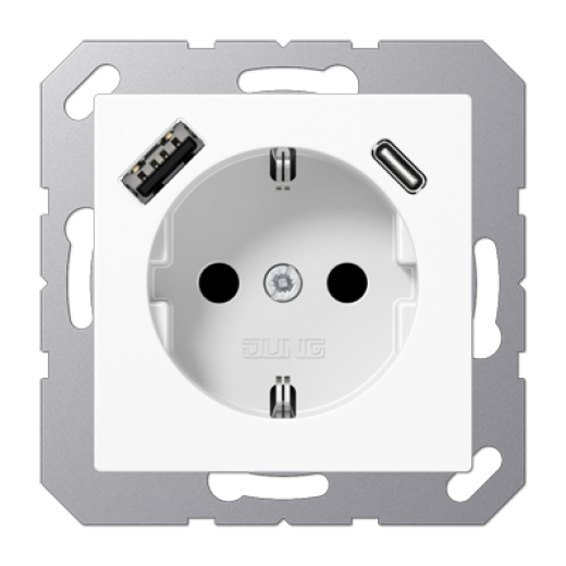 Розетка SCHUKO® с USB-зарядным устройством, тип A + тип С, термопласт, белый