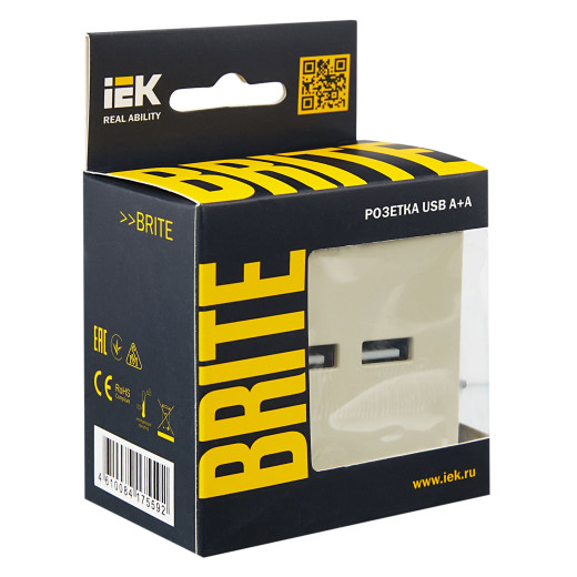 BRITE Роз. USB A+A 3,1А РЮ10-1-БрКр беж. IEK