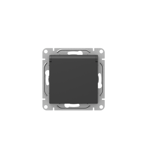 Механизм розетки, 16А, IP44, с заземлением, со шторками, c крышкой, чёрный Эпика EKF