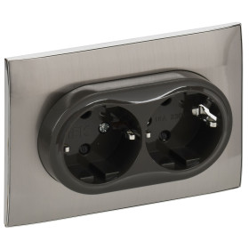 IEK SKANDY Никель Розетка 2-ая с/з с защитными шторками 16А в сборе SK-R07N