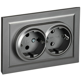 IEK BRITE Алюминий Розетка 2-м с/з с защ штор 16А в сборе РСш12-3-БрС
