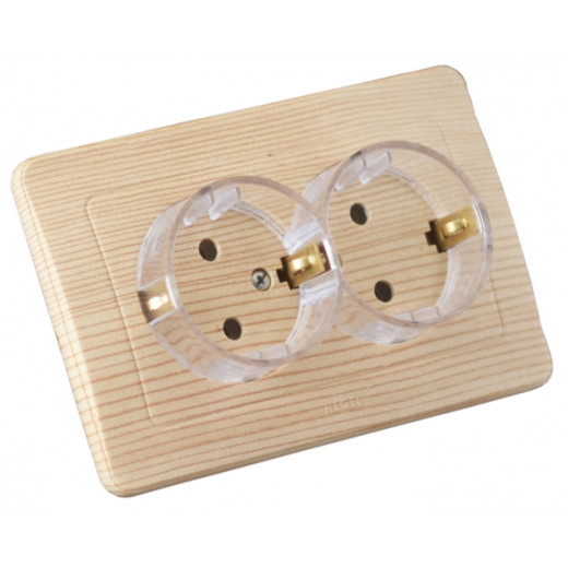 РС16-382-02 Розетка скрытой установки, двухместная, с заземляющим контактом, со шторками, цвет сосна