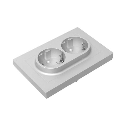 Механизм розетки двойной, 16А, с заземлением, без шторок, с рамкой, алюминий Эпика EKF