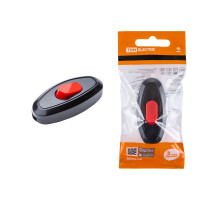 TDM Выключатель на шнур 6А 250В черный с красной кнопкой