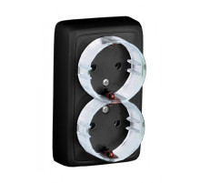 HEGEL Черный РА16-183-08 Розетка открытой установки, двухместная, с заземляющим контактом, с изолирующей пластиной