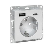 EKF Эпика Механизм розетки с USB-A+С - 2шт, 16А, с заземлением, со шторками, алюминий.