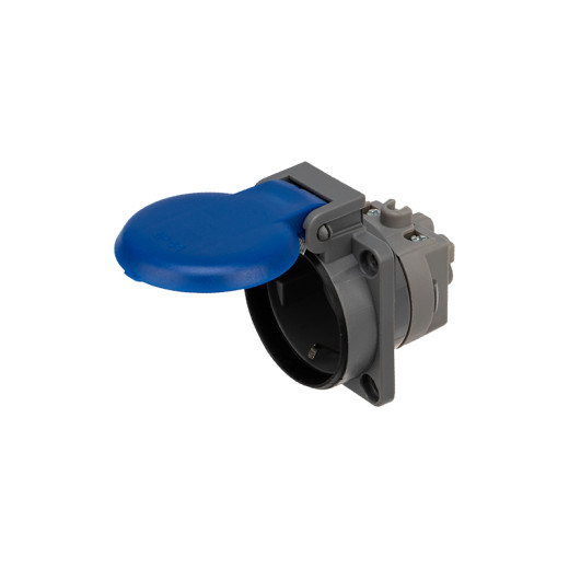 Розетка влагозащищенная панельная с крышкой 1 гнездо, 2Р+РЕ, с/з, с/у, 16А, IP54, серая REXANT