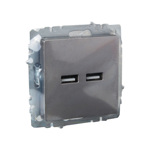 BRITE Роз. USB A+A 3,1А РЮ10-1-БрС сталь IEK