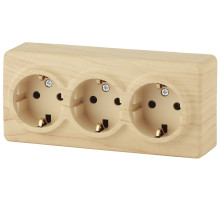 ЭРА Розетка Эксперт 11-2208-11 тройная с заземлением 3х2P+E Schuko 16A-250В IP20 ОУ сосна