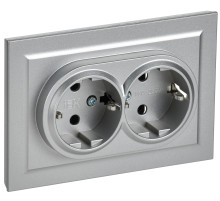 IEK BRITE Алюминий Розетка 2-м с/з без защ штор 16А в сборе РС12-3-БрА