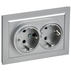 IEK BRITE Алюминий Розетка 2-м с/з без защ штор 16А в сборе РС12-3-БрА