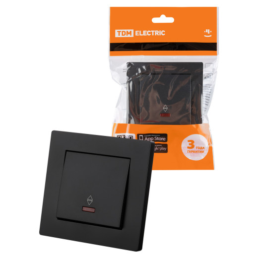 Выключатель на 2 направления 1 кл. с подсветкой 10А черный 