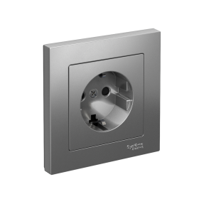 Systeme Electric AtlasDesign Сталь Розетка с заземлением со шторками, 16А, в сборе, быстрозажим. клем.