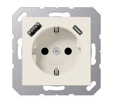 JUNG Слоновая кость Розетка SCHUKO® с USB-зарядным устройством, тип A + тип С; термопласт