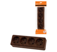 TDM Розетка 4-х местная горизонтальная 2П+3 открытой установки IP20 16A бук 