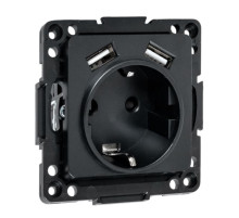 EKF Стокгольм Механизм Розетки 1-местной с/з, USB 2A 16А винтовые клеммы черный с защ. штор..