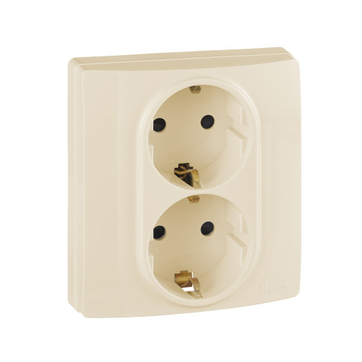 Розетка двойная с заземлением - Legrand Etika - со шторками в сборе 16А 250В безвинтовые зажимы - слоновая кость