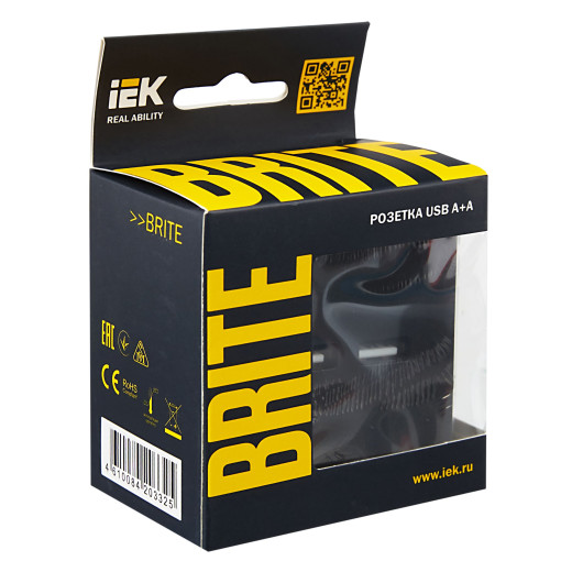 BRITE Роз. USB A+A 3,1А РЮ10-1-БрЧ черн. IEK