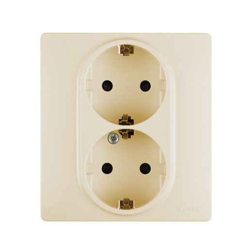 Розетка двойная с заземлением - Legrand Inspiria - со шторками в сборе 16А 250В безвинтовые зажимы - слоновая кость