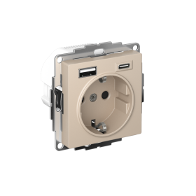 Systeme Electric AtlasDesign Песочный Розетка 16А c 2 USB A+C, 5В/2,4А/3,0А, 2х5В/1,5А, механизм