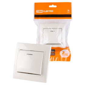 TDM Выключатель 1 кл. с подсветкой 10А сл. кость 