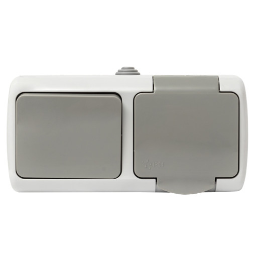 Мурманск Блок розетка 1-м 16А с заземлением с крышкой+ 1-кл выключатель IP54 серый EKF