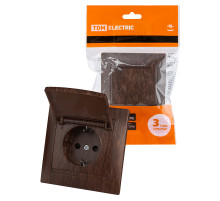 TDM Розетка 2П+З 16А 250В IP44 с защ. шт. с крышкой венге 