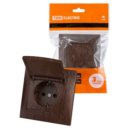 Розетка 2П+З 16А 250В IP44 с защ. шт. с крышкой венге 