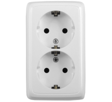 Hegel Альфа наруж Белая РА16-156 Розетка с/з двойная, со шторками, с монт. пластиной